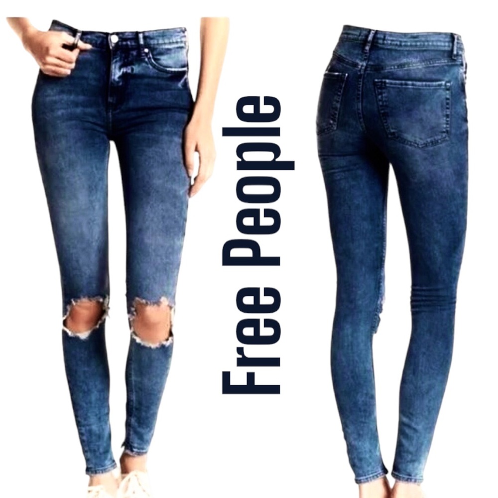 Free People Busted Knee 26 Jeans Skinny 61855 16515125 Boho Distress Bohemian